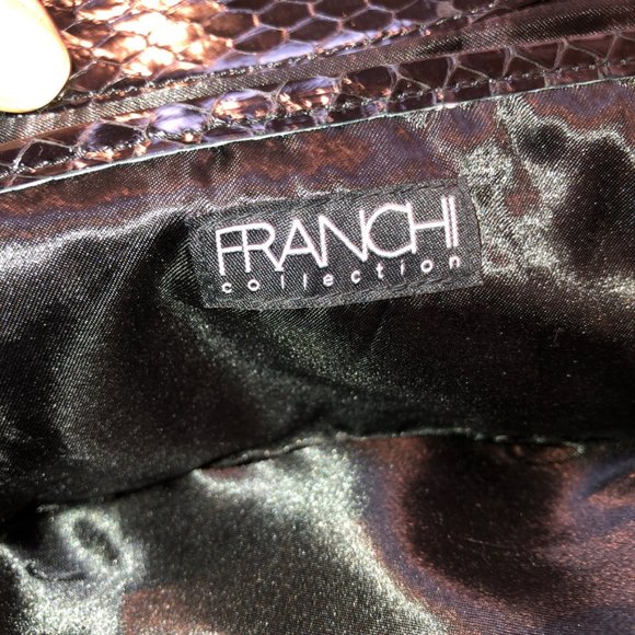 FRANCHI Collection black reptile snakeskin clutch handbag 12x6" - Picture 2 of 5